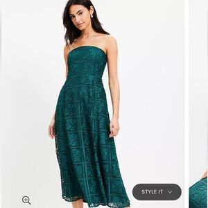 LOFT Floral Lace Strapless Midi Dress